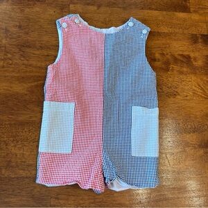 Zuccini kids plaid gingham patchwork shortall one piece red blue size 12 months